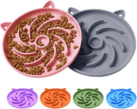 2Pcs Silicone Slow Feeder Cat Bowl, Puzzle Feeder - Grey / Pink