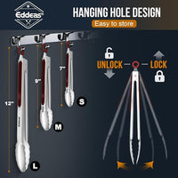 Tongs For Cooking - 7",9" and 12 inch Kitchen Tong Heat Resistant 600 Degrees Stainless Steel Tongs, Heavy Duty Metal Locking Tong, Perfect for Food, BBQ Red Set of 3