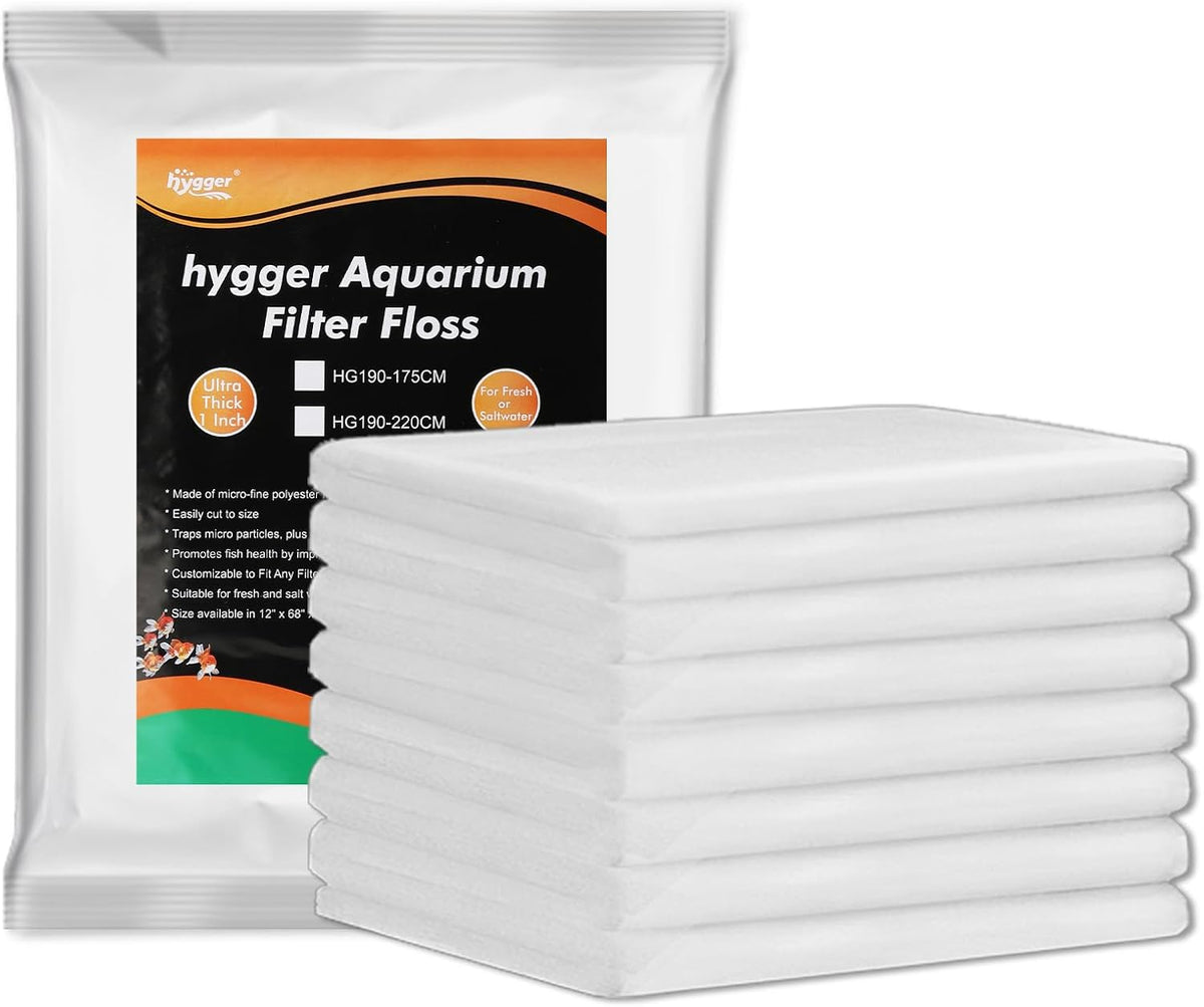 hygger 1'' Thick Aquarium Filter Floss 12"x 68" Poly Fiber Fish Tank - 12"x68"