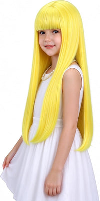 WAVELNM kids long straight black wig with hot pink highlights and bangs - view 33