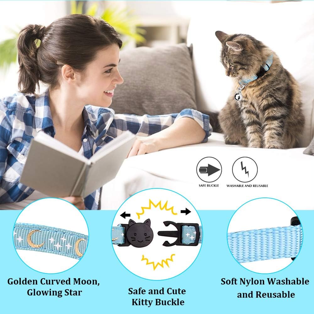 6 PCS Breakaway Cat Collars with Bell Golden Moon Glowing Star - image 2