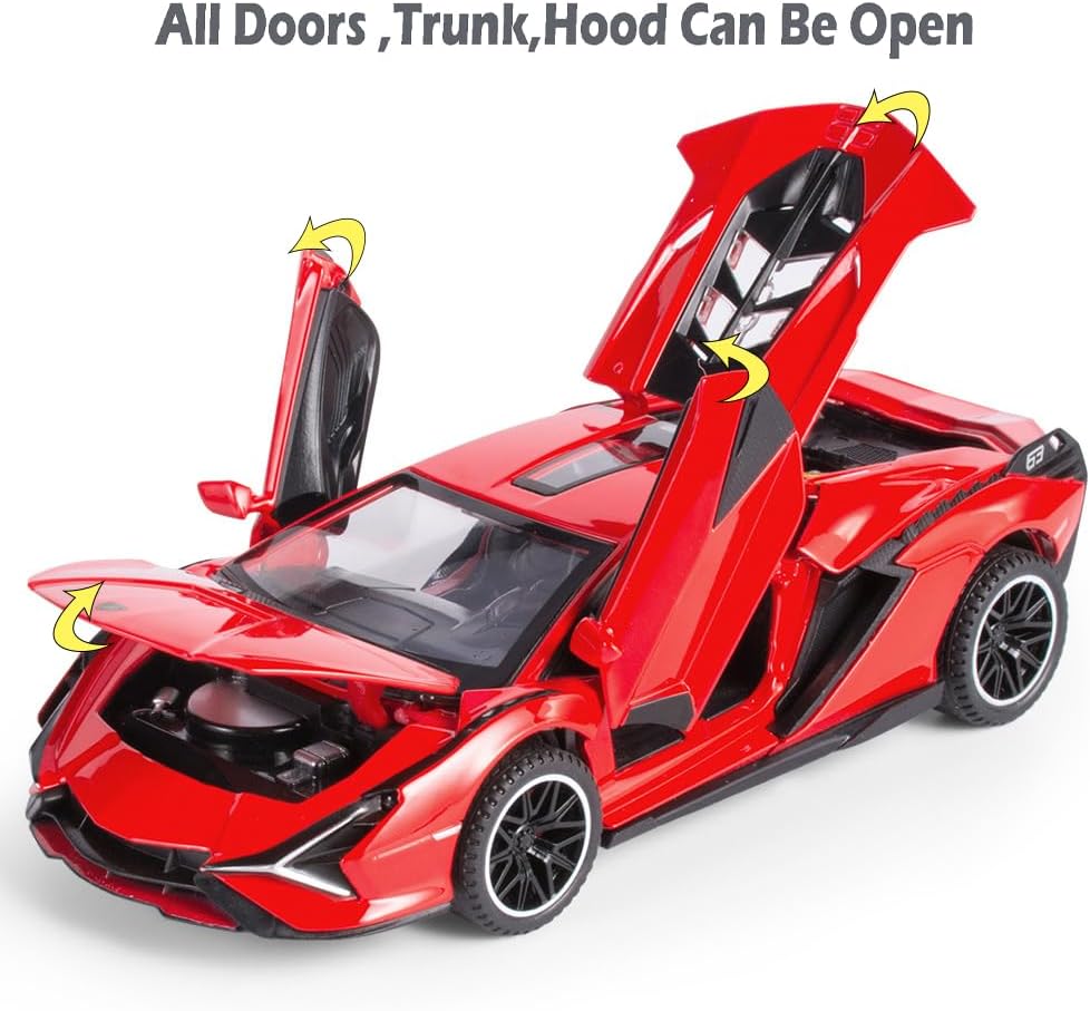 Lambo Toy Car Sian FKP3 Die-Cast Car Model with Lights and Sound Pull - Red - image 3