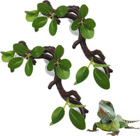 PINVNBY Reptile Corner Branch Resin Climb Tree Branch Decor - S 2PCS green Elliptical leaf