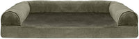 Furhaven Orthopedic Dog Bed for Large/Medium Dogs w/ Removable Bolsters & Washable Cover, For Dogs Up to 55 lbs - Faux Fur & Velvet Sofa - Dark Sage, Large