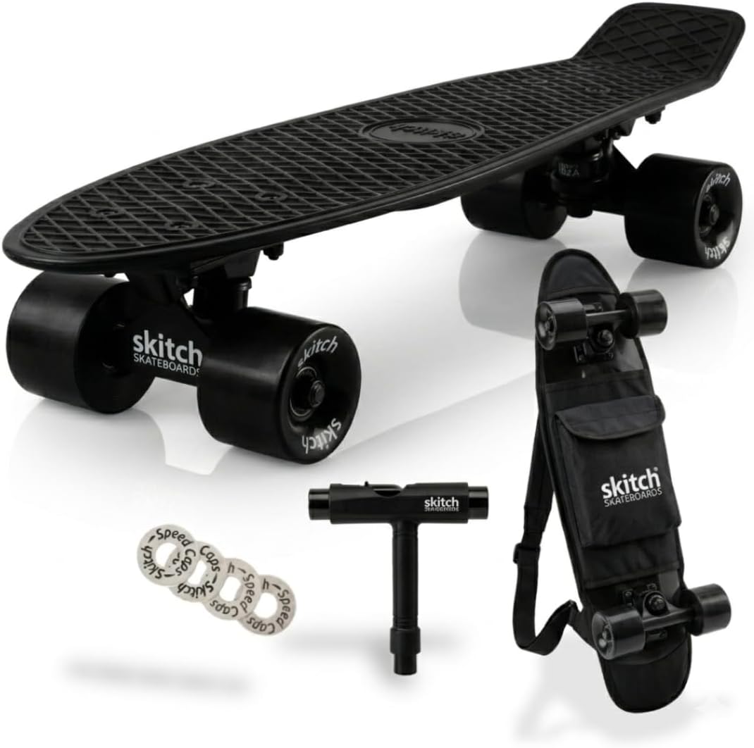 SKITCH Skateboards for Kids, Teens and Adults - Black Hole with Blackout Wheels