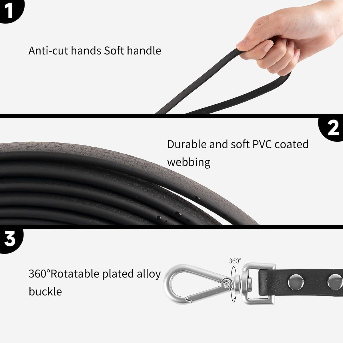 Dog Training Long Leash Waterproof Long Line Heavy Duty Outdoor - 20FT / Black - image 3