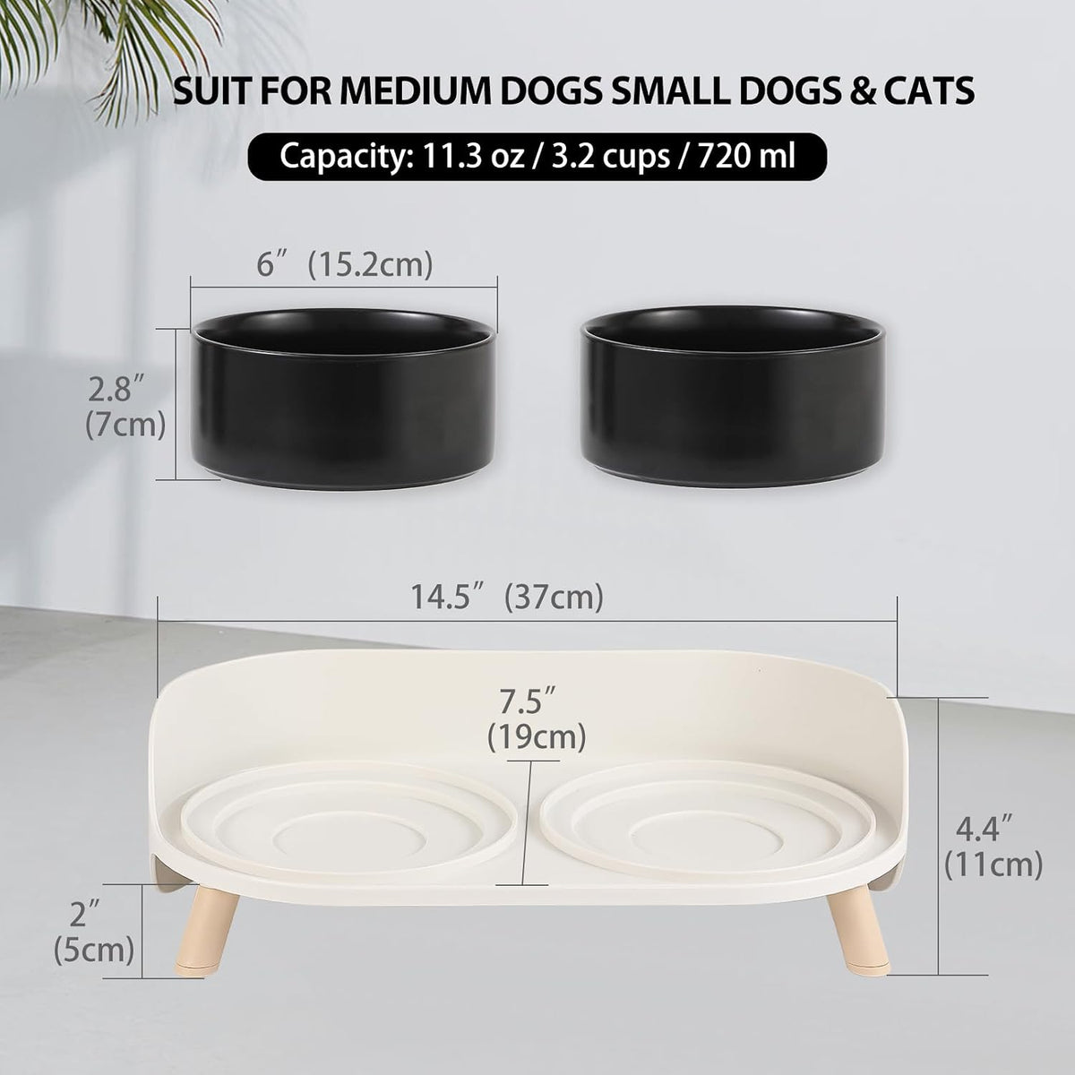 Elevated Ceramic Dog Bowl Set - Black / Medium - image 2