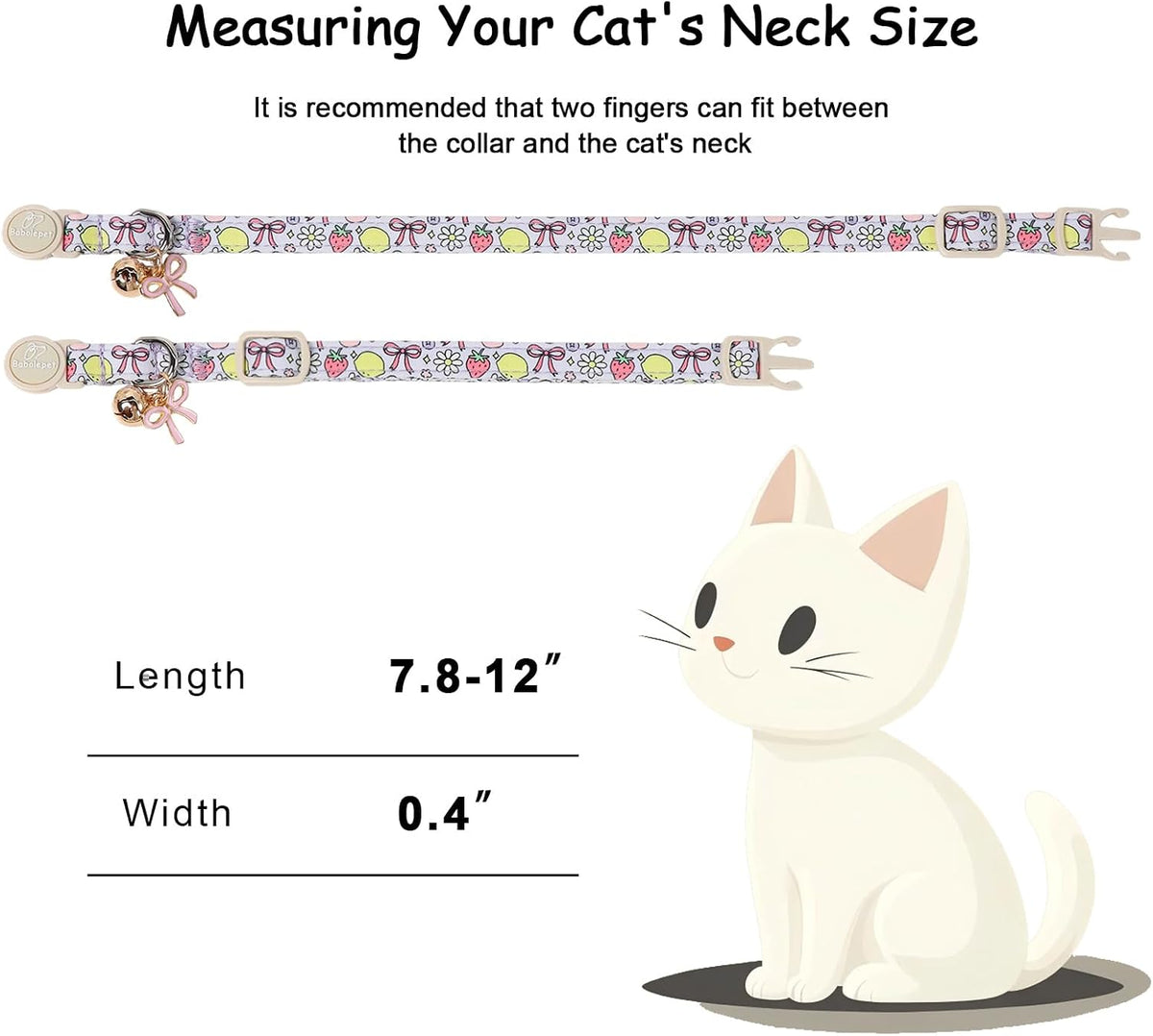 2 Pack Cute Cat Collars - Cartoon Bee Ladybug Breakaway Cat Collar with Bell & Matching Pendant - Fruit Bow - image 4