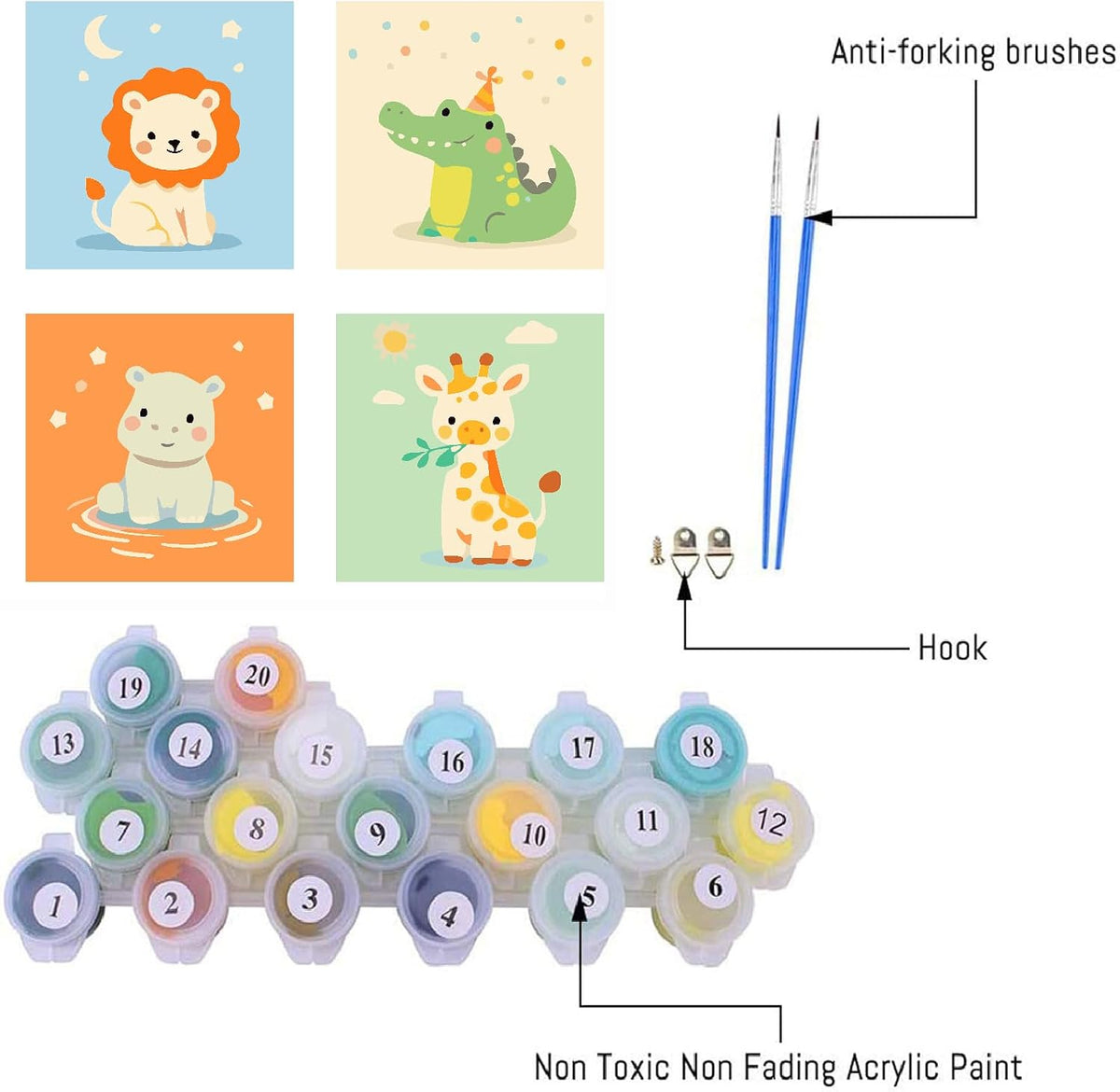 FQOVKYN 4 pack paint by number kit for kids with cute animal 8x8 canvases - view 19