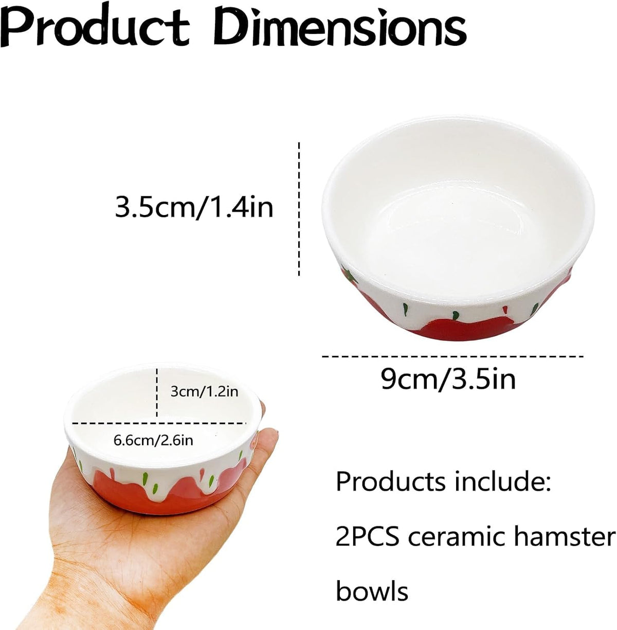 2 Pack Ceramic Guinea Pig Food Bowl Hamster Food Bowls for Gerbil Rat – Essentials for Small Pets - Pink + Red - image 2