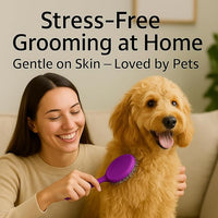 Round Bristle Pet Brush for Dogs and Cats - Soft Dog Brush for Grooming Short or Long Hair - Gentle Tool for Sensitive Skin Removes Dander, Dirt, and Detangles (Purple)