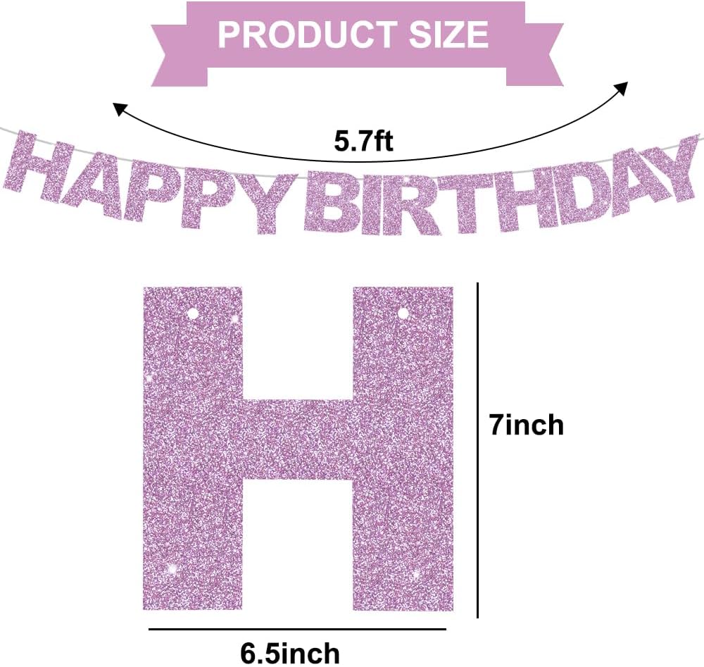 BEISHIDA Pre-Strung Glitter Pink Happy Birthday Banner Party Sign - light purple - image 3