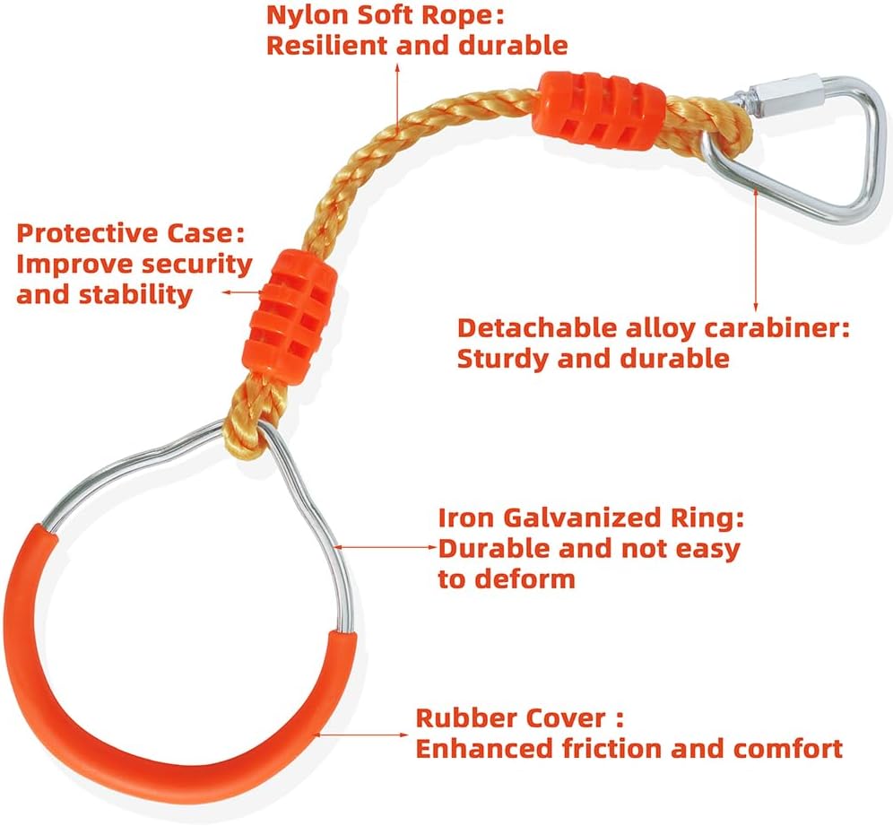 Swing Gymnastic Ring Warrior Obstacle Course Slackline Climb Trapeze - 8 Pack / Orange - image 4