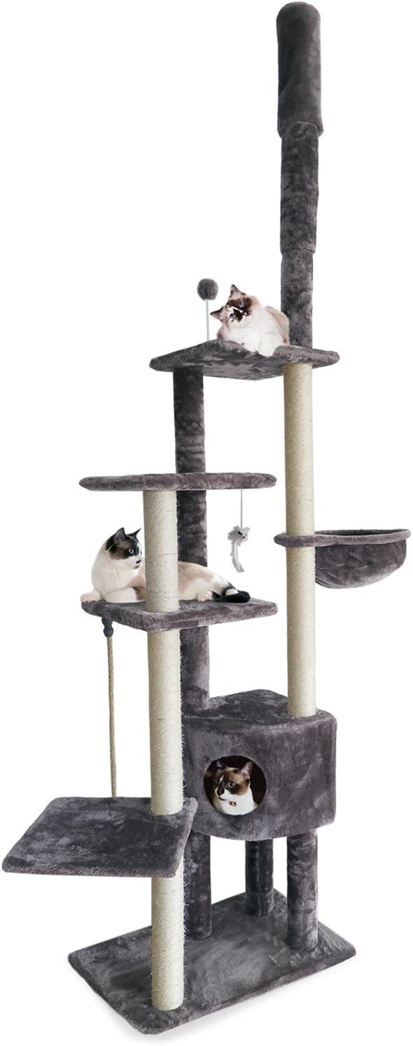 FurHaven 69.3" Tall Cat Scratching Post Tower for Indoor Cats - Cat Tower / Skyscraper Playground (Gray) - image 4