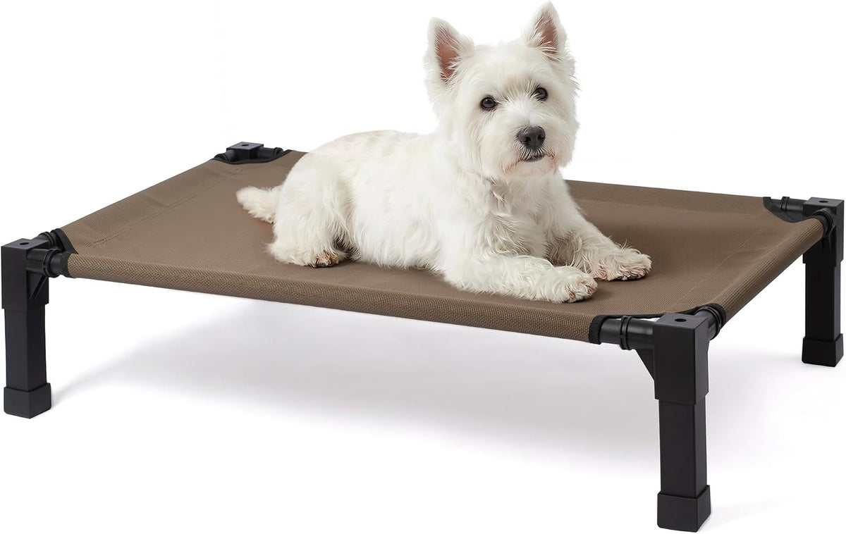 Elevated Outdoor Dog Bed, Raised Dog Bed with Steel Framed 42in – Essentials for Dogs - Brown / 35"L x 25"W x 7.5"H