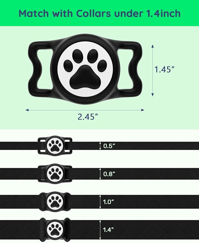IP68 Waterpoof Dog Airtag Holder, Stretchy Silicone Full Body Covered Apple Air Tag Holder for Dog Cat Collar Fit All Width Collar (Black/Pink, 2 Pack)