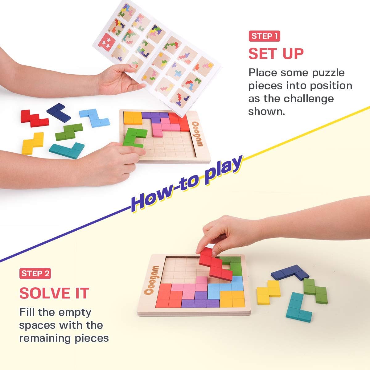 Coogam Wooden Puzzle Pattern Blocks Brain Teasers Game with 60 - image 3