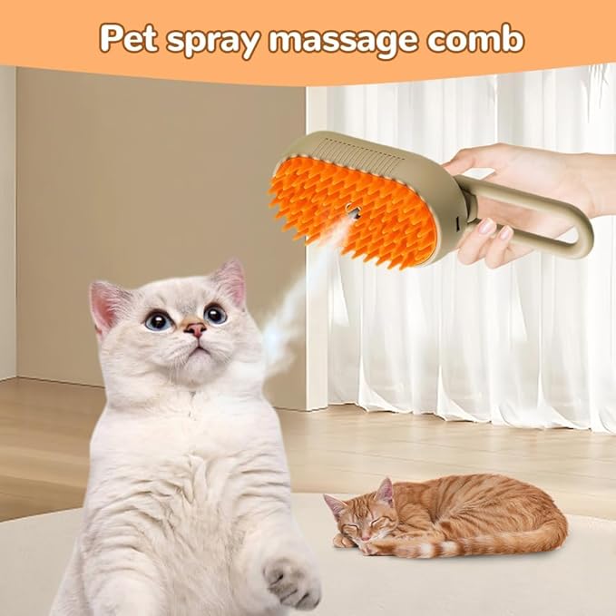 Cat Steam Brush 2025 New Pet Steam Groomer Comb, Painless Grooming Massage, 3 In 1 Water Brush for Cats Dogs (White-1)