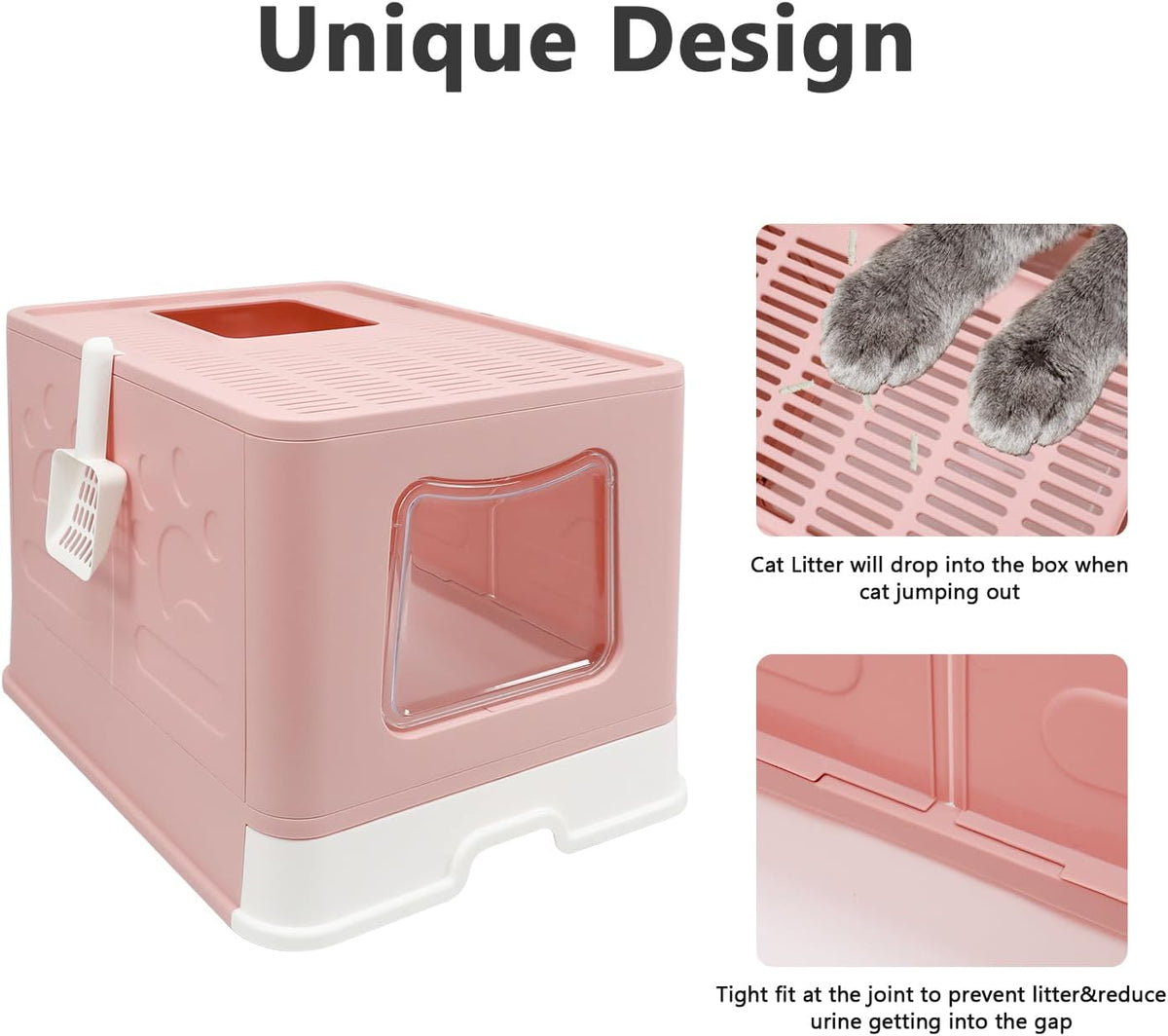XL Foldable Cat Litter Box with Lid, Jumbo Enclosed Potty - Pink / X-Large - image 4