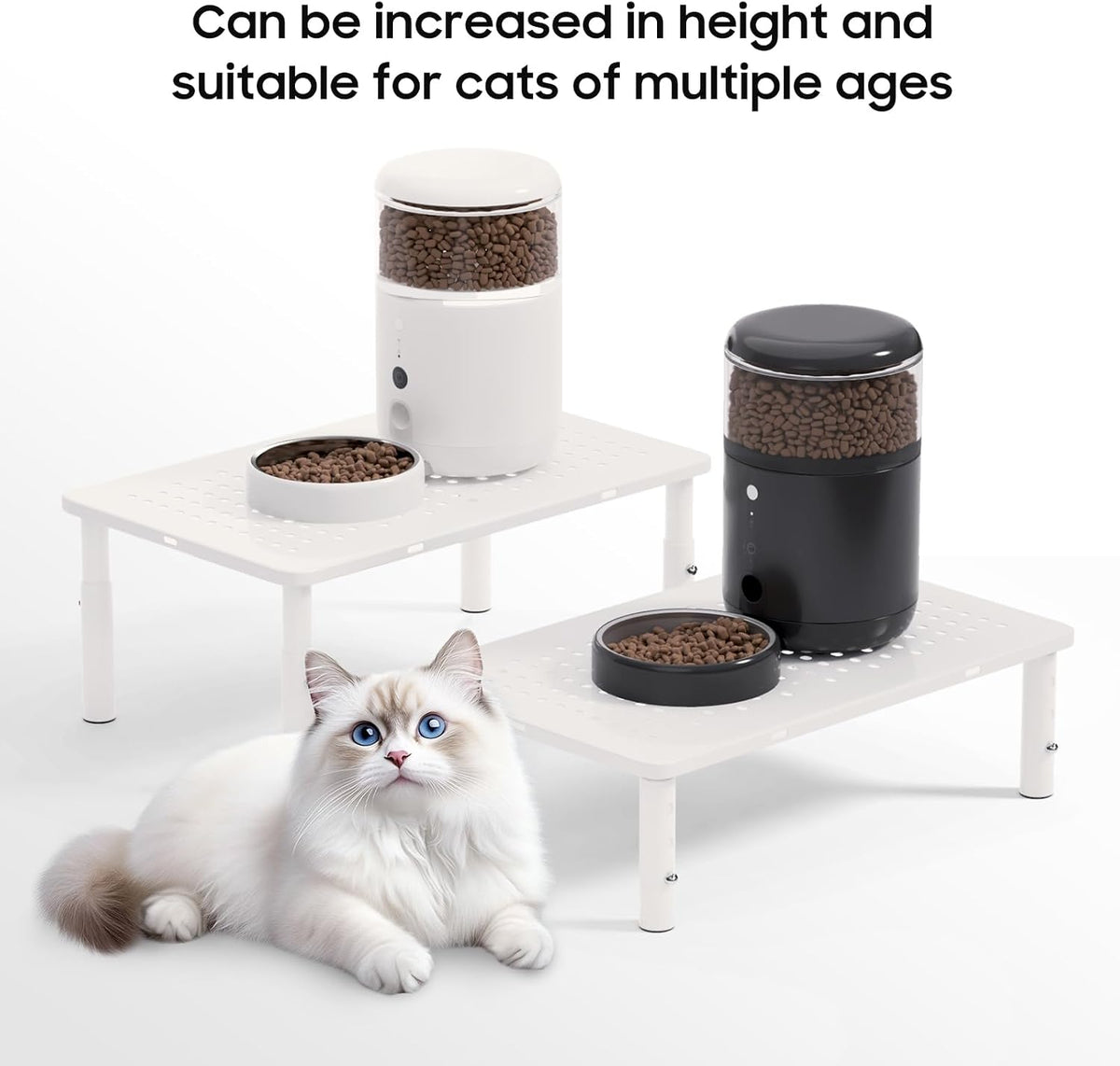 W‌SOWX Adjustable Automatic Cat Feeder Stand - White - image 3