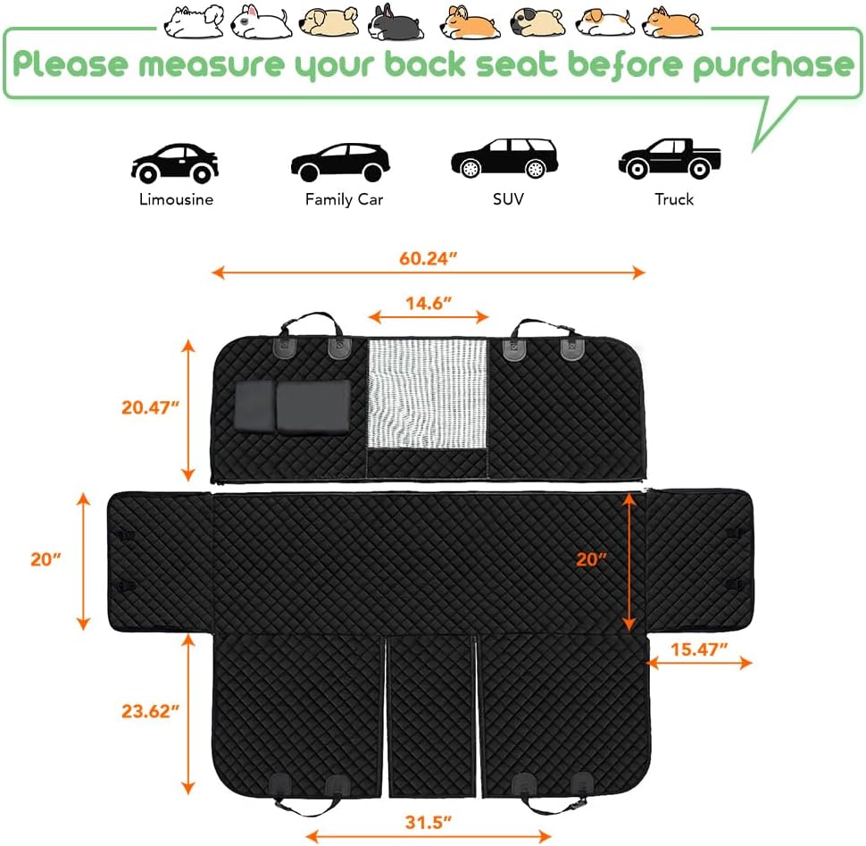 Vailge 100% Waterproof Convertible Dog Car Seat Covers - X-Large(60"W x 64"L) / Black With Mesh - image 3
