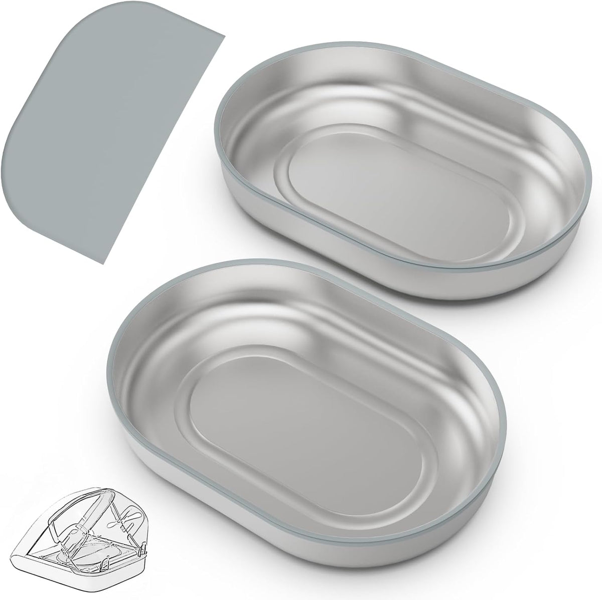 Bowl & Mat Set for Automatic Microchip Cat Pet Feeder - Silver Bowls / 2+1 Pack