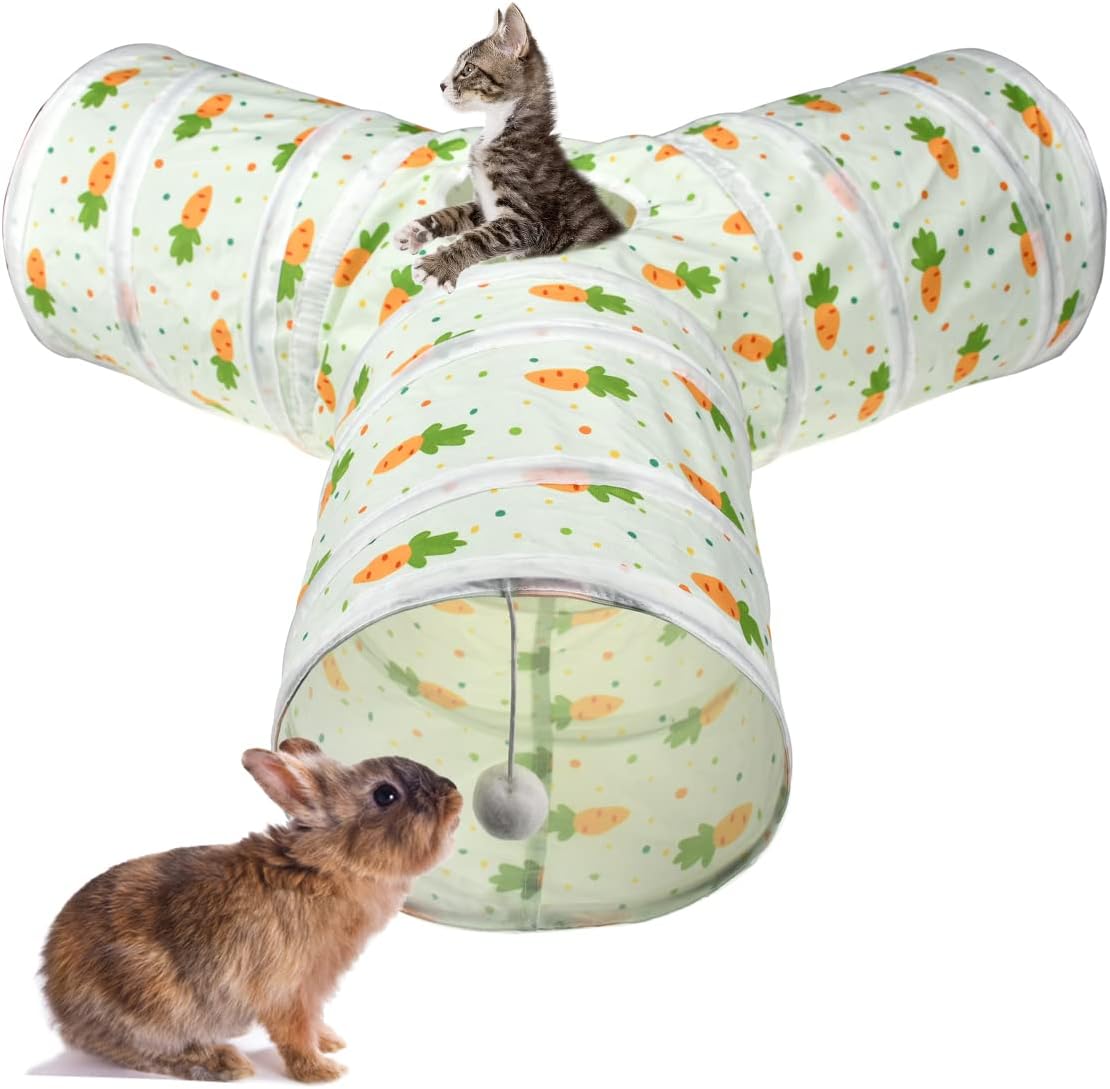 Bunny Rabbit Tunnels Rabbit Cat 3 Way Collapsible Tunnel with Cute - Y Shape