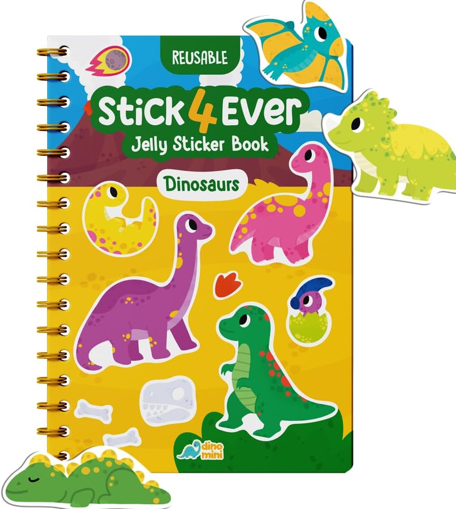Stick4Ever Jelly Sticker Book, for Kids, Waterproof - Dinosaurs