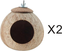 Bird Nest for Cage Natural Coconut Shell Birds House 2 Pack Parakeet Hide Breeding Hut Bird Cage Accessories & Decor Hamster Toys for Parrot Lovebirds Budgies Cockatiel Conure Finch Canary