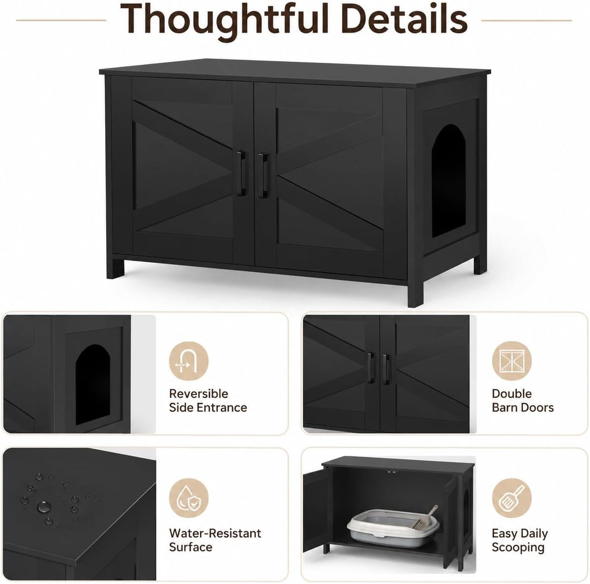 31.5" L Cat Litter Box Enclosure with Barn Door - 31.5"L / Black - image 3