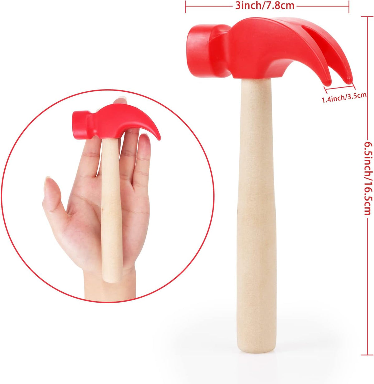 Hxezoc 2 Pack Wooden Hammer Toys Simulation Hammers Maintenance Tools - Red / 2 Pack - image 2