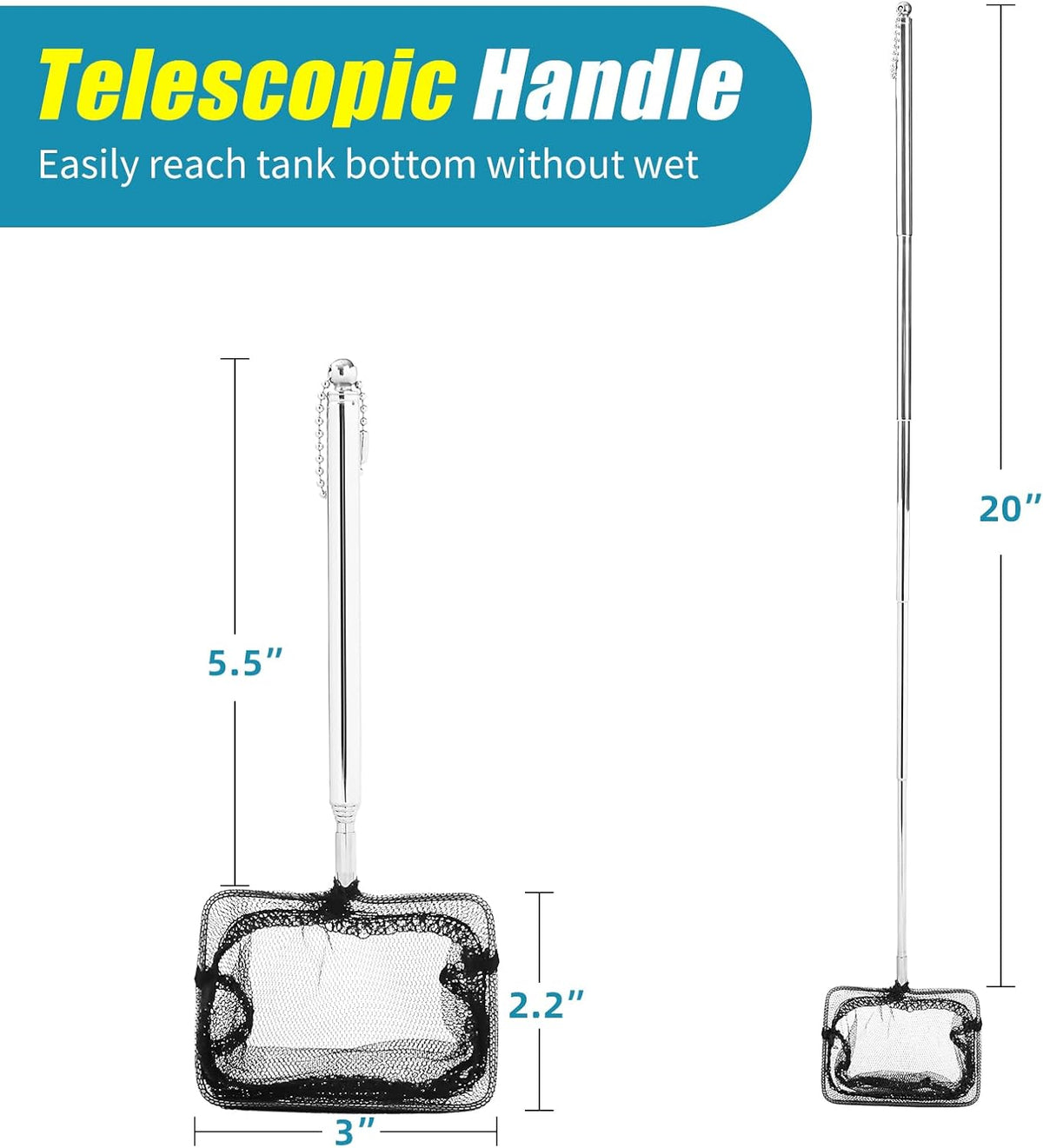AQUANEAT Aquarium Net with Extendable Long Handle - 3 Inch (Pack of 2) - image 2