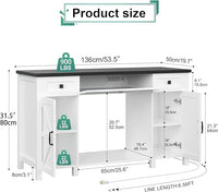55-75 Gallon Aquarium Stand With Charging Station, Farmhouse Fish Tank Stand, Reptile Tank Stand Terrarium Stand with Drawer and Cabinet Storage, Sturdy Heavy Duty 53.5"×19.7" Tabletop - White