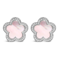 14K White Gold Mother of Pearl and 1/5 Cttw Diamond Halo Star Stud Earrings