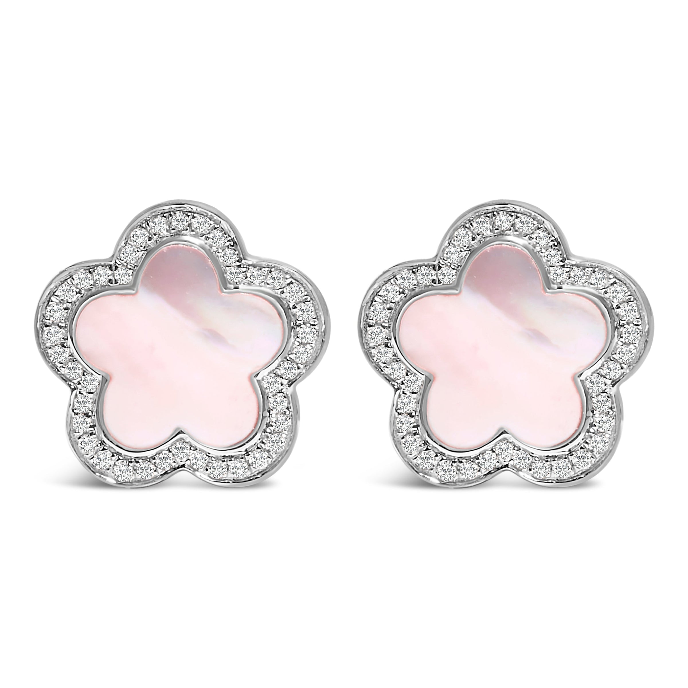 14K White Gold Mother of Pearl and 1/5 Cttw Diamond Halo Star Stud Earrings