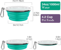 Pawaboo Collapsible Travel Dog Bowls 2 Pack with Lids&Carabiners - 1000ml(Pack of 2) / A-Violet+Turquoise - image 2