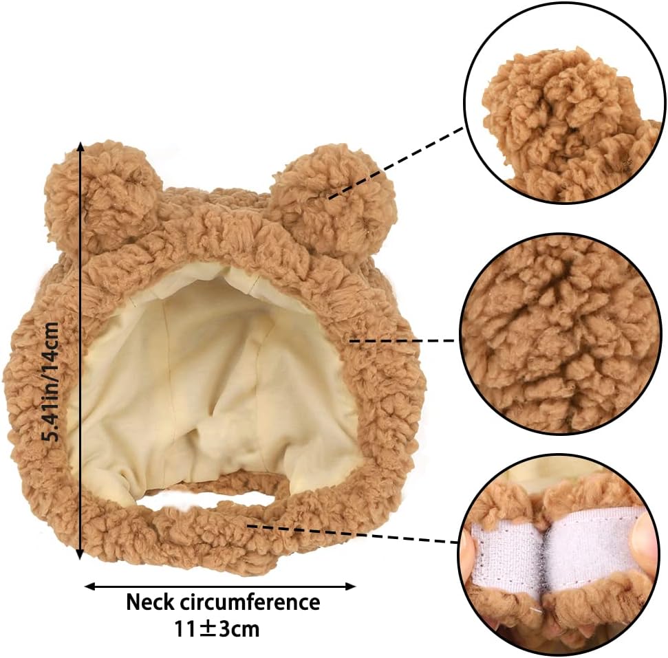 JOICEE Cute Cat Costume Warm Bear Hat Adjustable Small Pet Headwear - Brown - image 2