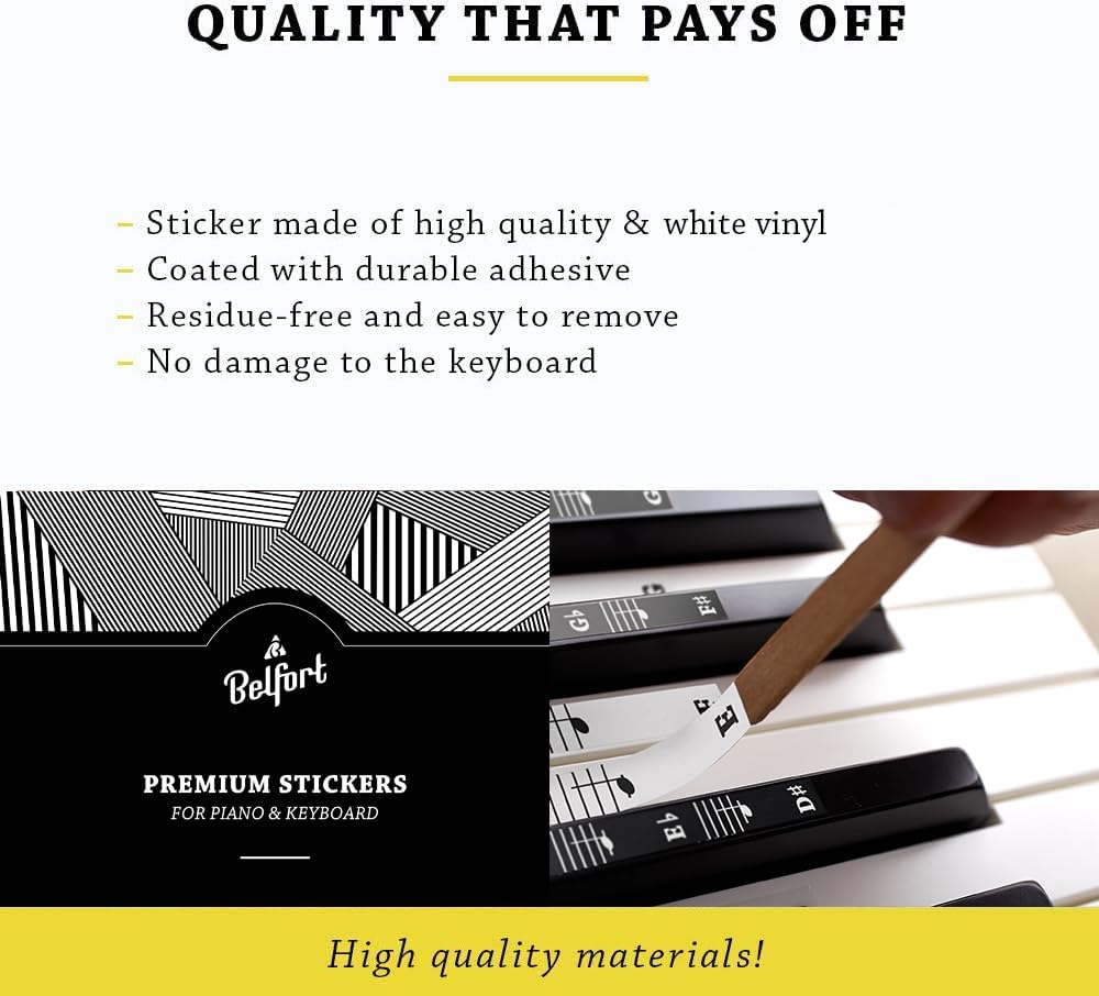Belfort removable piano keyboard stickers with CDEFGAB note labels and beginner piano book - view 2