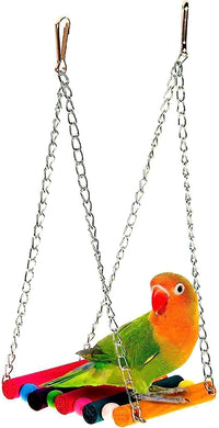SunGrow Colorful Finch Swing Toy with Bells - Wooden Swing, 1 Piece