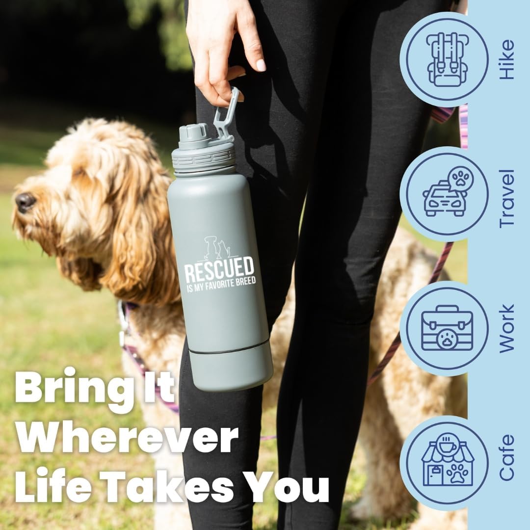 Rubyloo Dog Mom Water Bottle with Detachable Bowl for Dog Lovers – Essentials for Dogs - Rescued Favorite: Smoky Grey - image 3