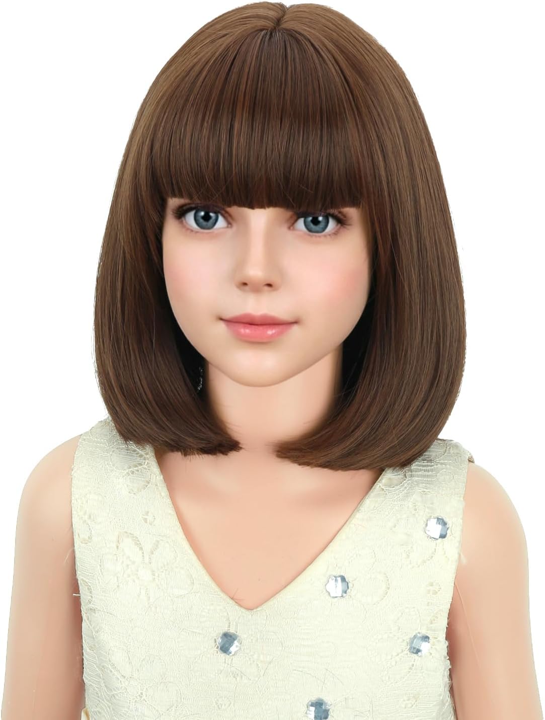 PATTNIUM kids short chocolate brown bob wig with bangs - view 39