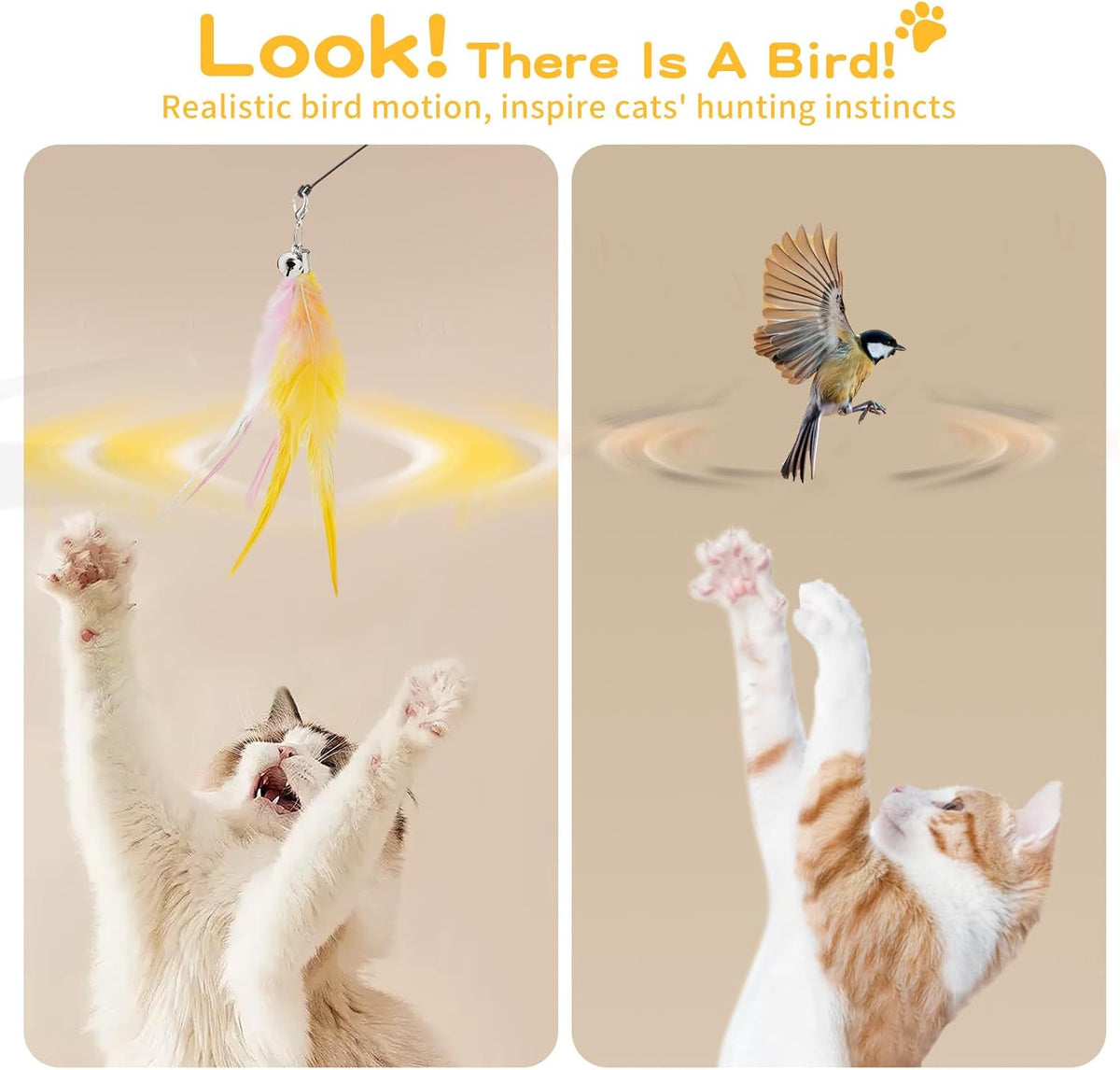 Pawaboo Cat Feather Wand Interactive Toy - Pink+White+Yellow - image 4