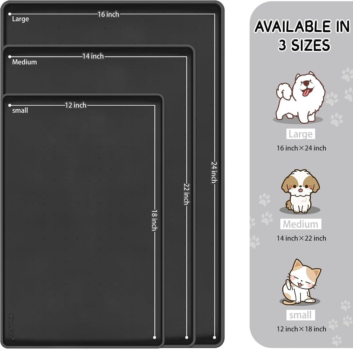 MateeyLife Silicone Cat & Dog Food Mat for Floors Waterproof - Black / 24"L x 16"W - image 2