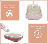 Foldable Cat Litter Box Open Potty Pan Portable Collapsible Cats Litter Boxs Travel Kitten Pan with Scoop Waterproof Low Entrance for Kitten and Easy Clean 17.7"×13.4"x4.9"(Pink)