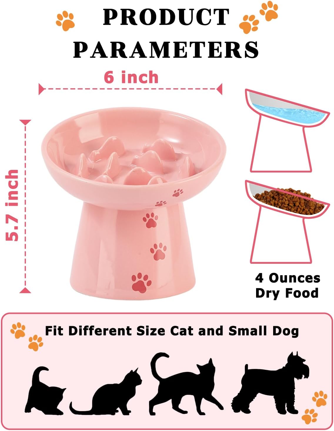 Y YHY Slow Feeder Cat Bowl, Ceramic Cat Slow Feeder Bowl - Pink - image 3