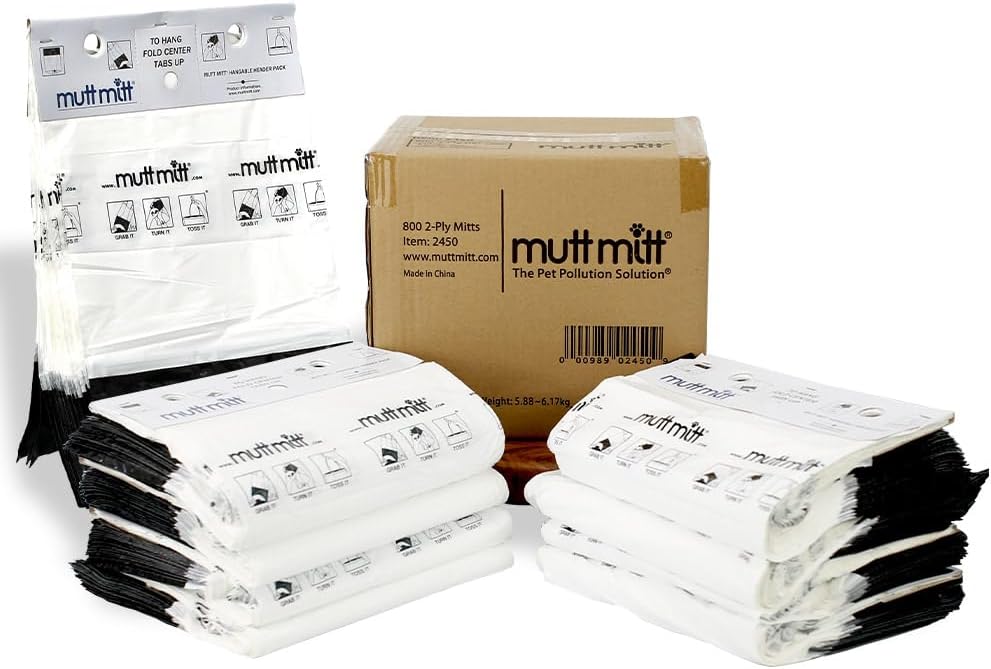 Mutt Mitt 2-Ply Dog Waste Station Header Bags, 4 Headers - 1 Count (Pack of 800) / White/Black