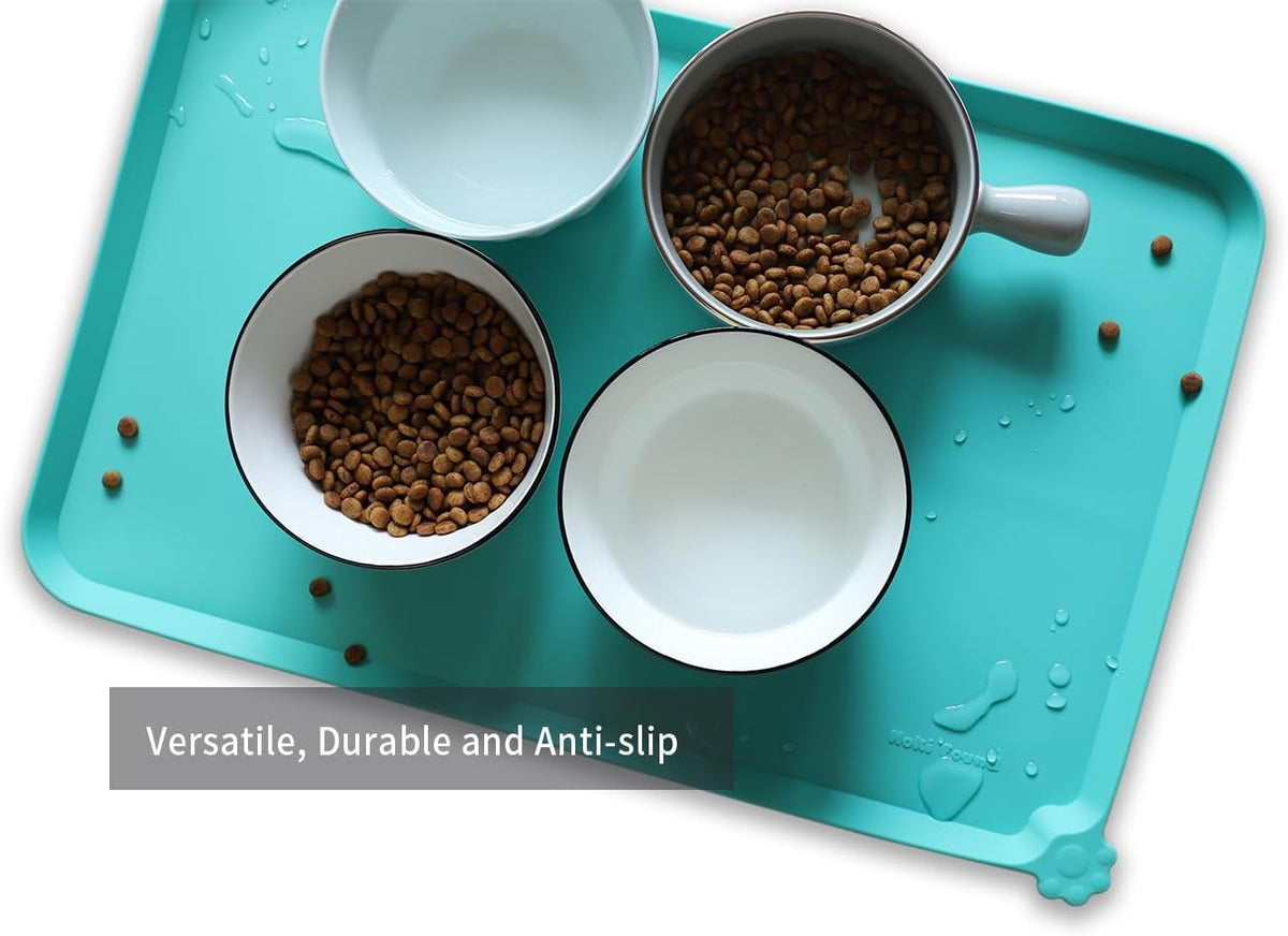 Hoki Found -Waterproof Pet Feeding Mats with High Lips - 22"L x 14"W / CoolMint - image 4