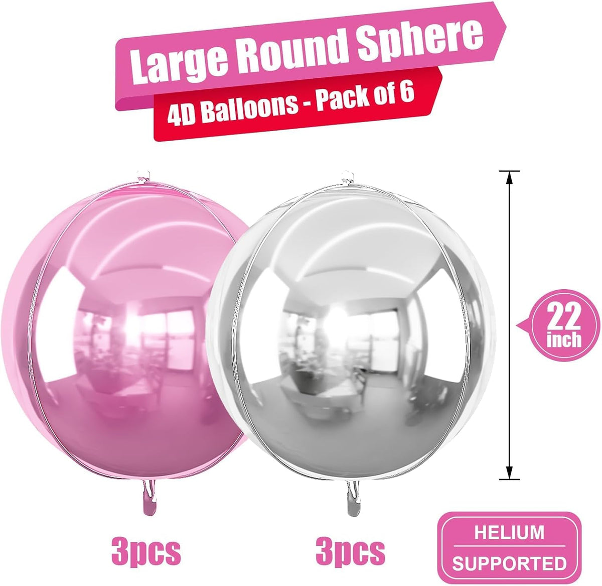 12PCS Iridescent Round Foil Balloons 22" 15" 10" Large Holographic - 22inch Pink Silver - image 2