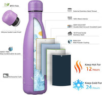 Insulated Water Bottles,17 oz Double Wall Stainless Steel Vacumm Metal Flask for Sports Travel,Lavender