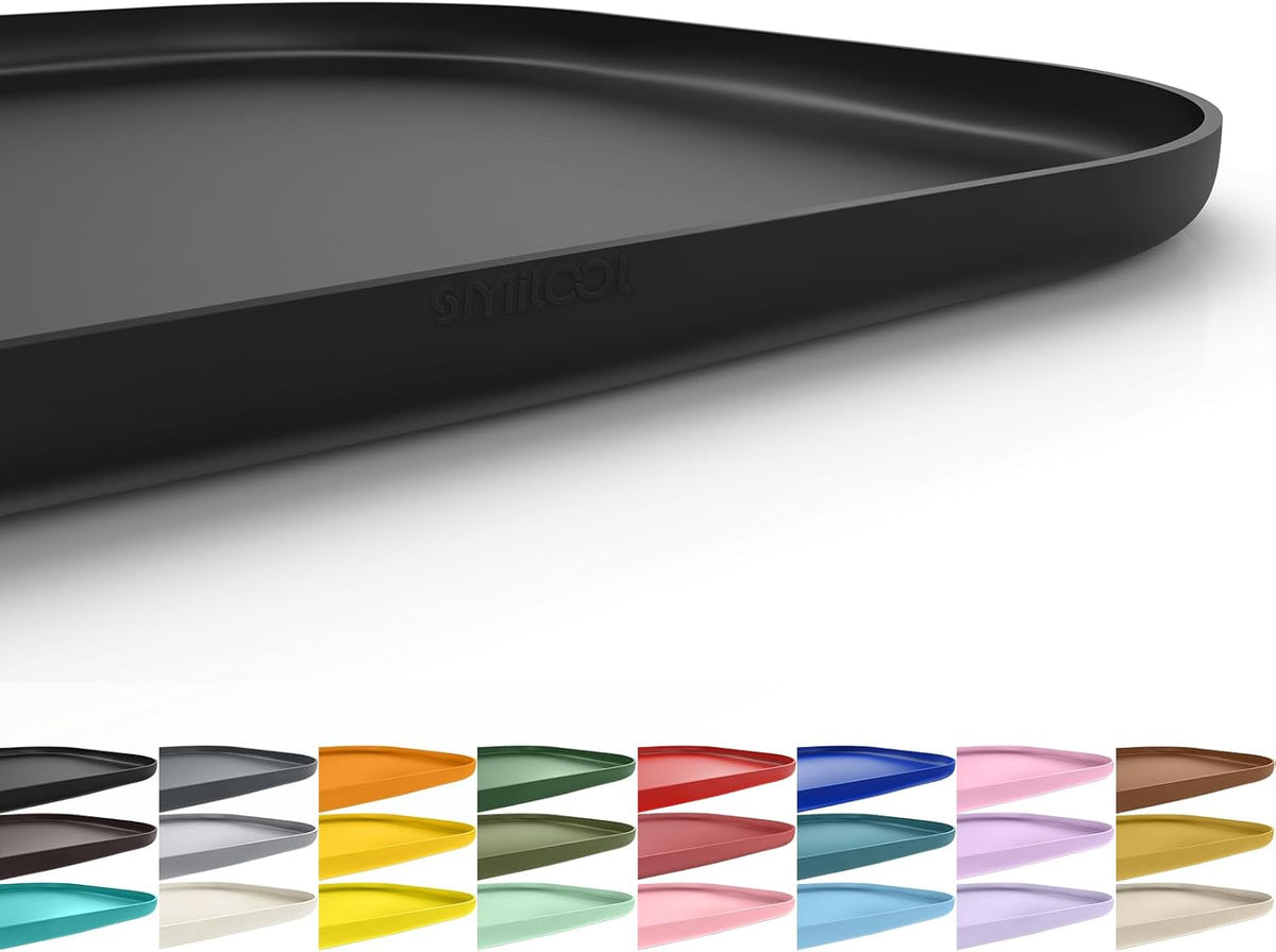 SMILOOL Waterproof Silicone Pet Food Mat with Raised Edge for Dog - Black / 19"L x 12"W